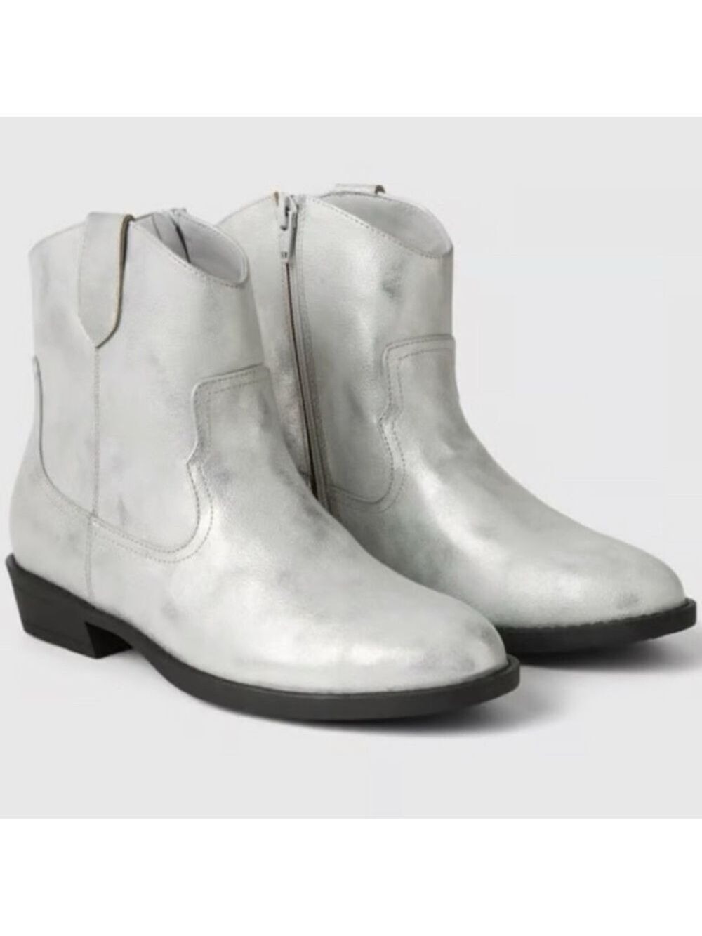 Gap Girl’s Vegan Leather Metallic Silver Western Rodeo Cowgirl Cowboy Boots NWOT